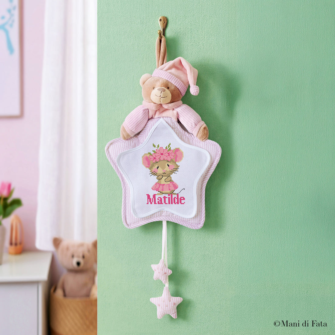 Kit fiocco a stella rosa orsetto peluche Topina ricamo punto croce