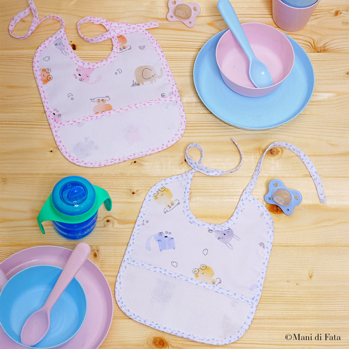 Bavaglino rettangolare in cotone da ricamare motivo animaletti