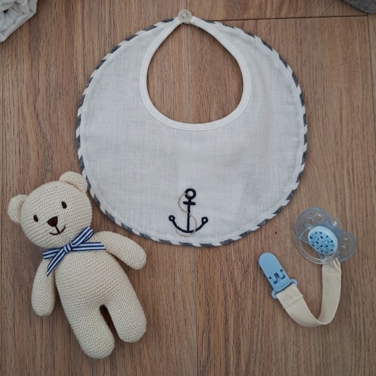 Bavaglino rotondo in misto lino Ancora