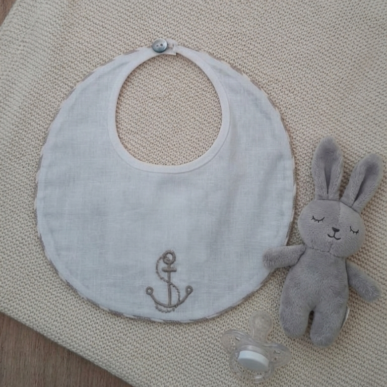 Bavaglino rotondo in misto lino Ancora