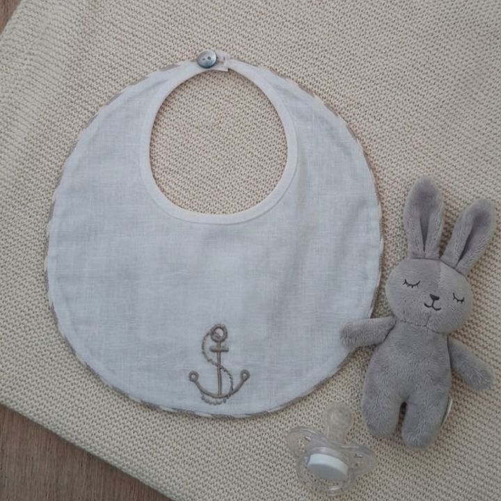 Bavaglino rotondo in misto lino Ancora