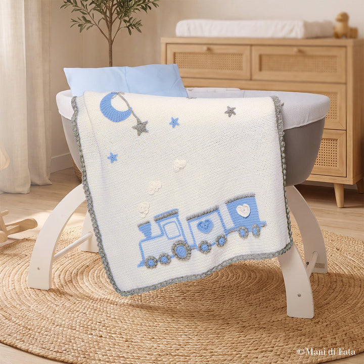 Kit copertina culla lana Trenino e Stelle a uncinetto