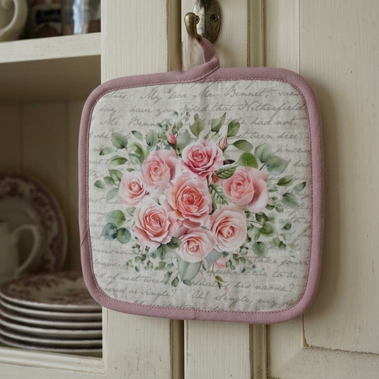 Presina quadrata in cotone Bouquet Rose