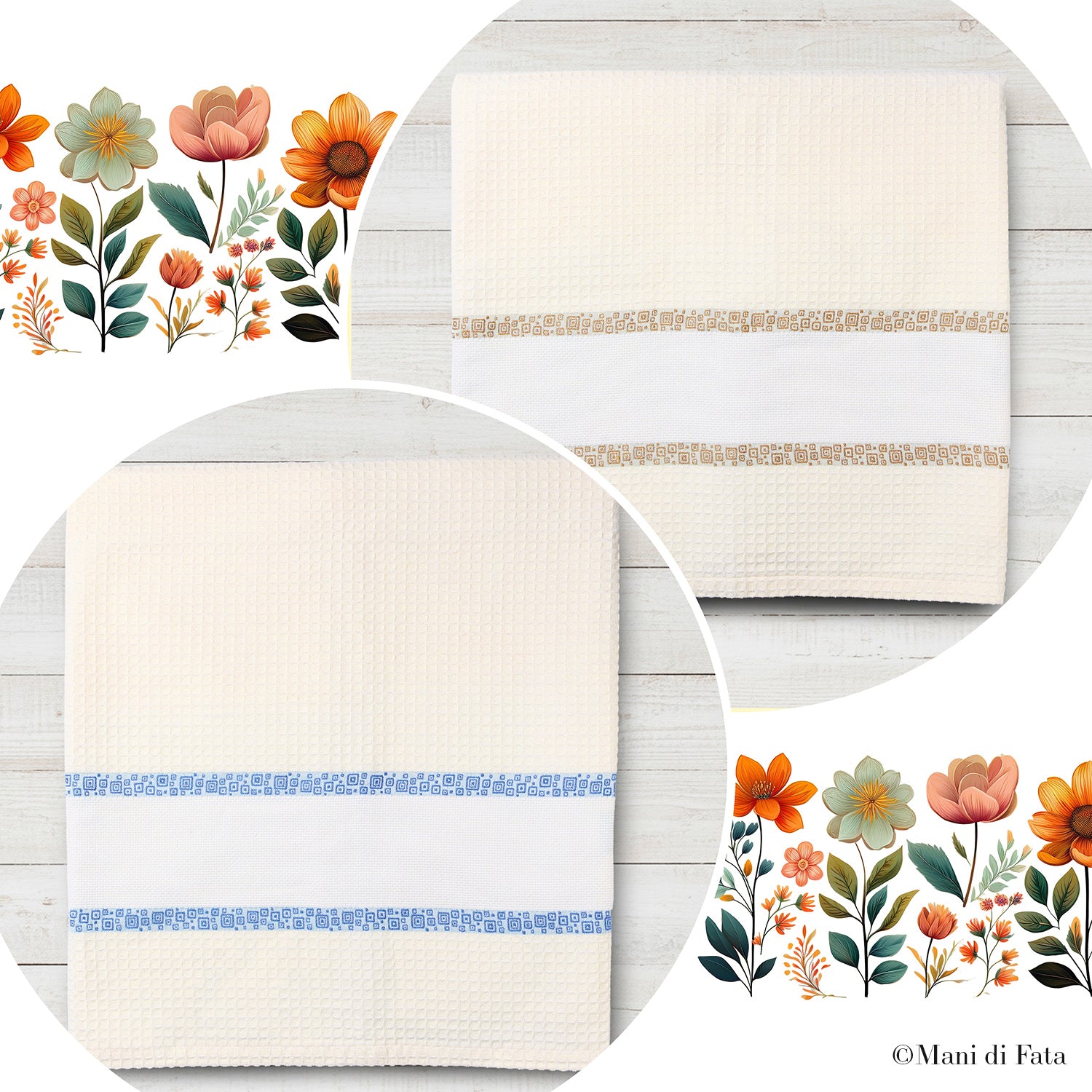 Telo doccia nido d'ape con greca ricamo punto croce