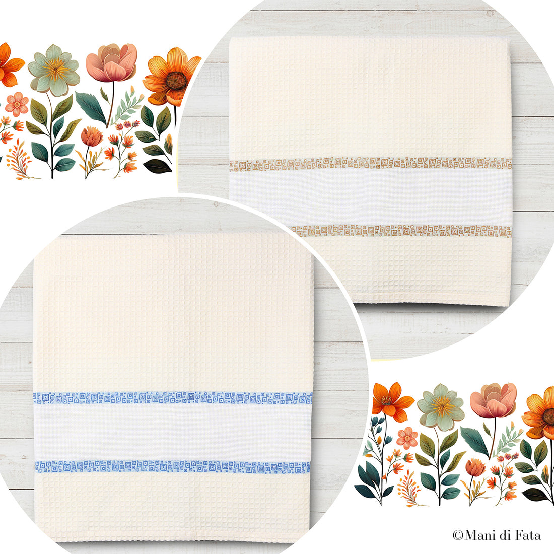 Telo doccia nido d'ape con greca ricamo punto croce