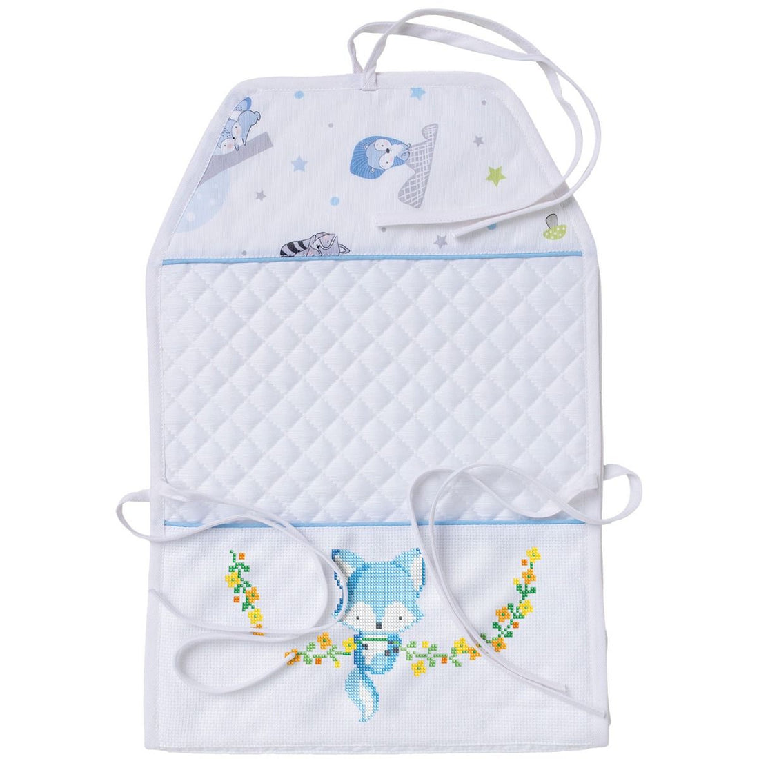 Kit portapannolini celeste Amici del bosco ricamo punto croce