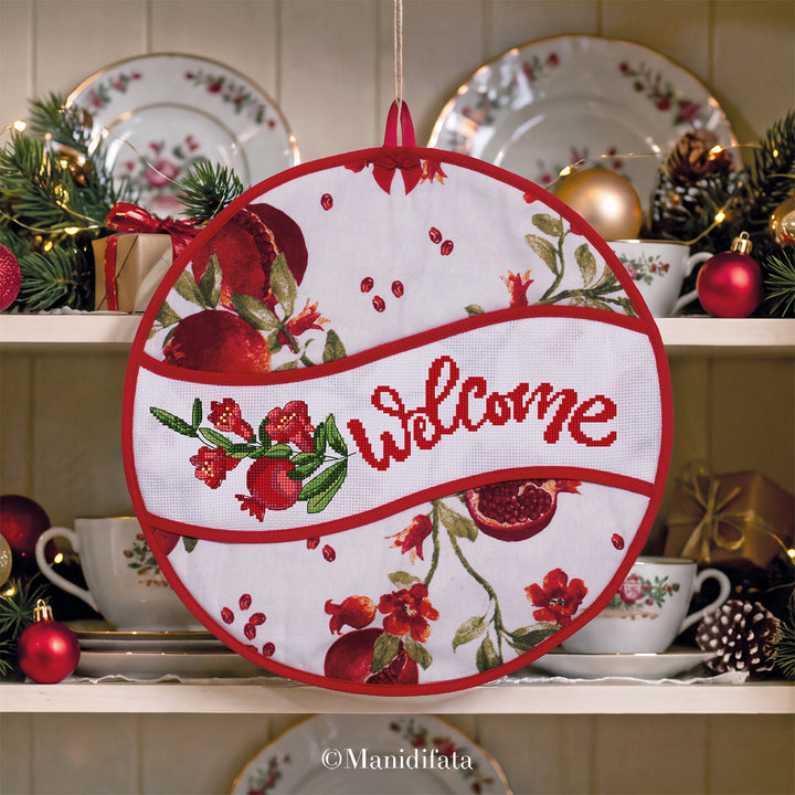 Kit fuoriporta palla melograno "Welcome" ricamo punto croce
