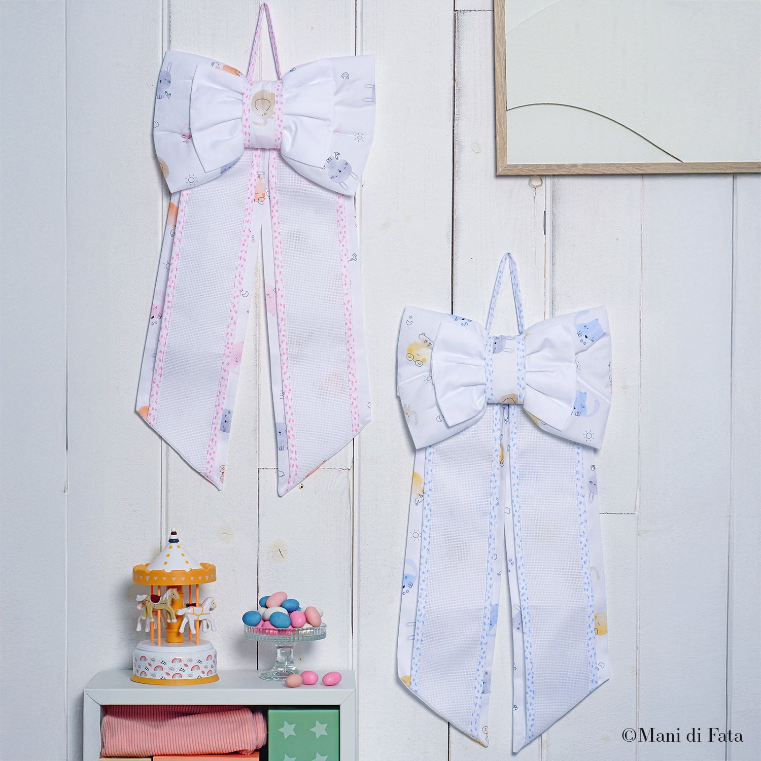 Fiocco nascita bimbo in cotone da ricamare