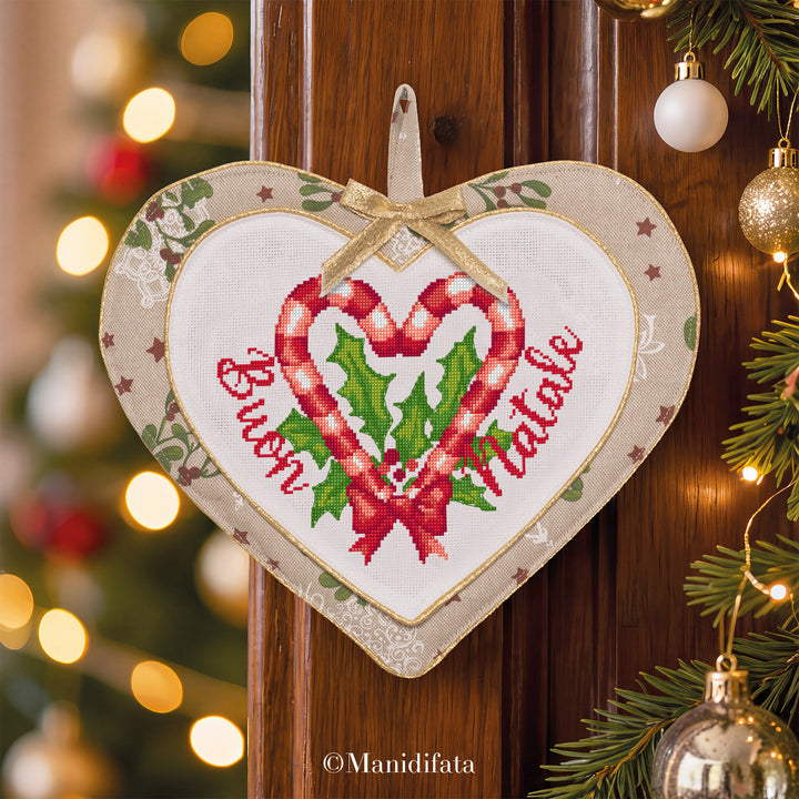 Kit fuoriporta Cuore con bastoncini di zucchero "Buon Natale"