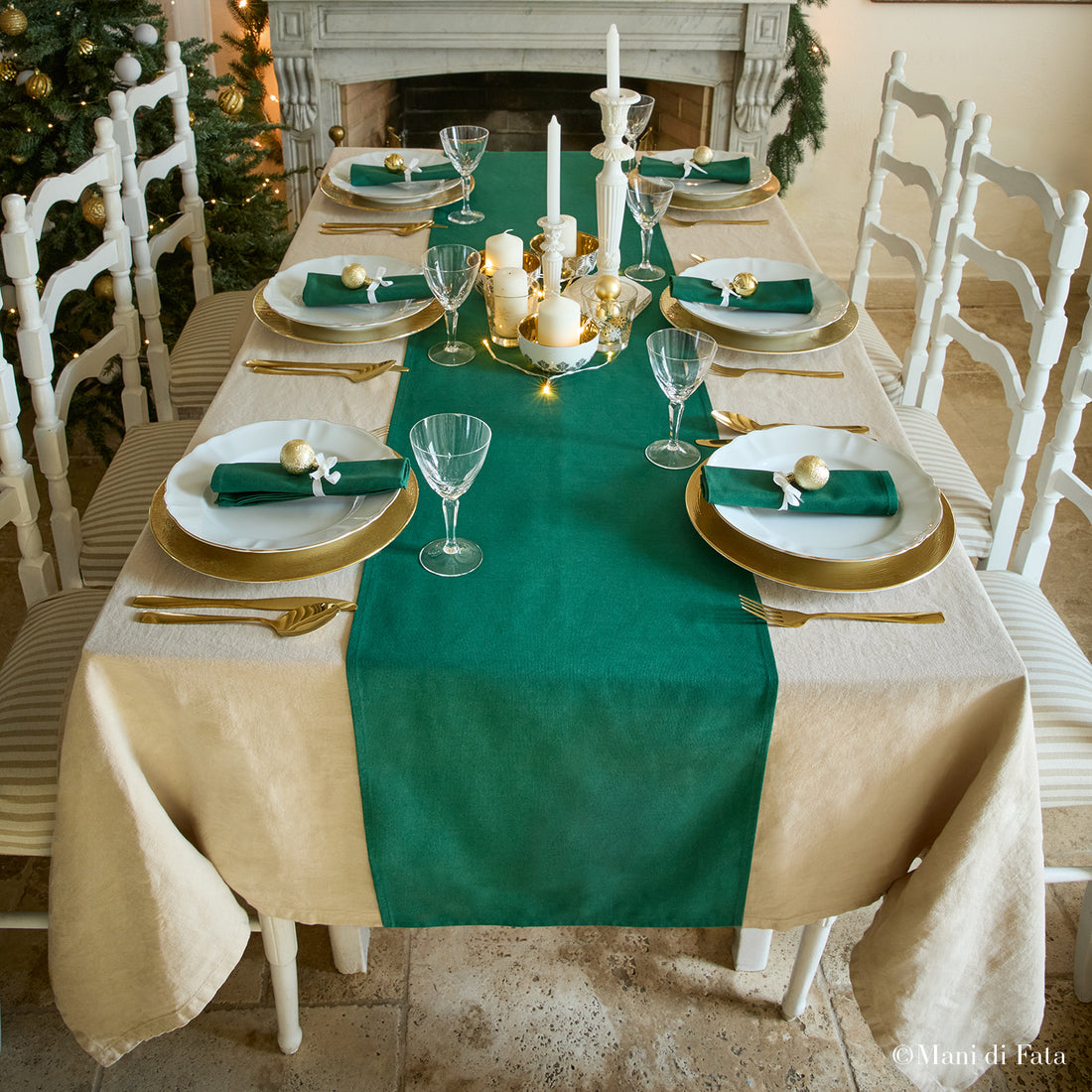 Runner lungo in cotone verde scuro