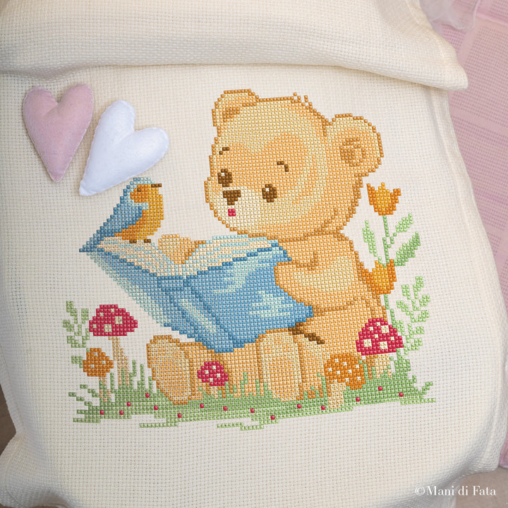 Kit copertina in Aida di lana motivo "orsetto"