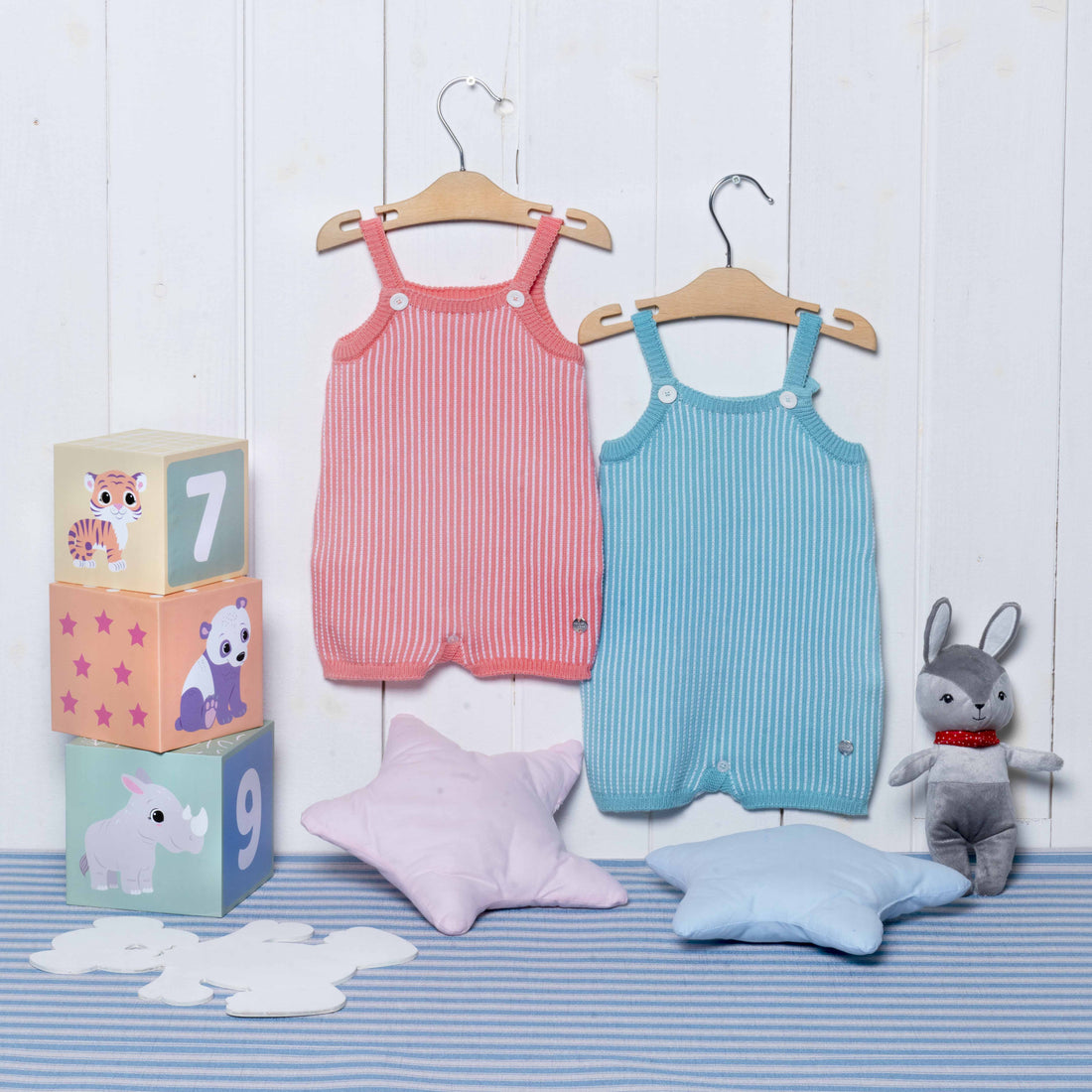 Tutina corta neonato in filo di cotone righe