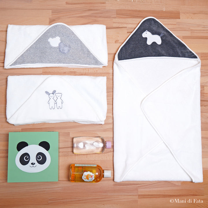 Accappatoio triangolo in spugna di bamboo bianco e grigio