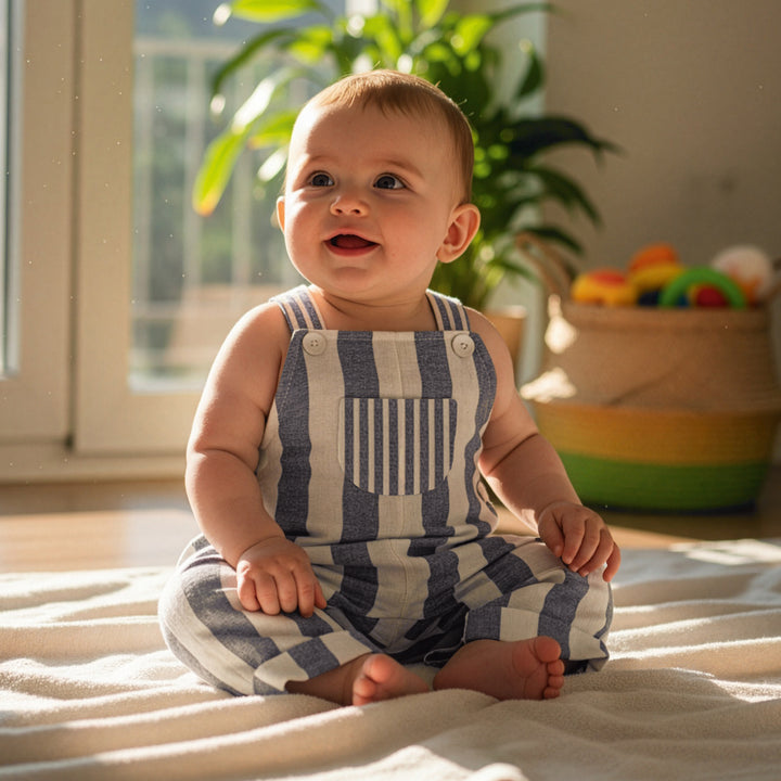 Salopette in misto lino blu