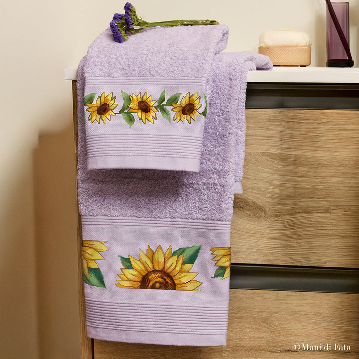 Kit parure spugna burano iris Girasoli ricamo punto croce