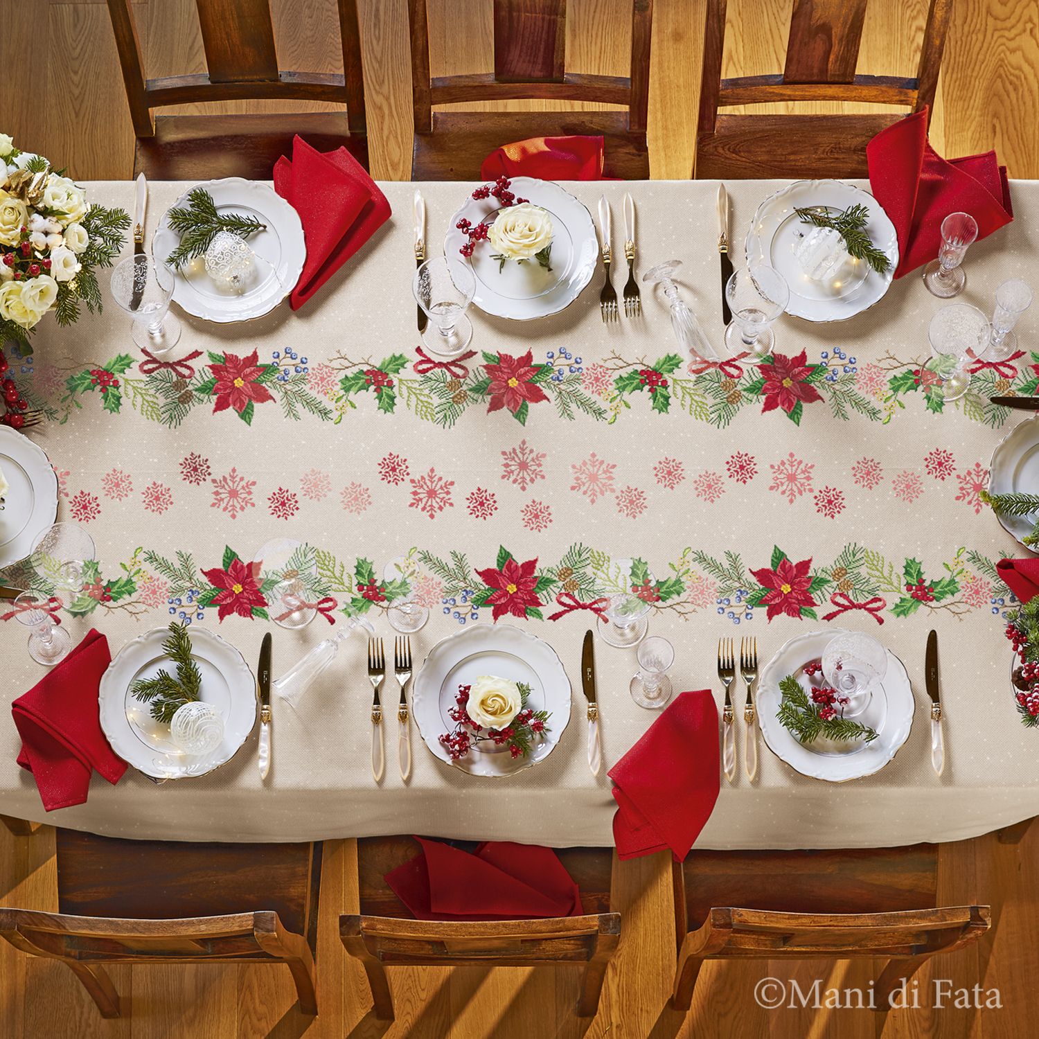 Schema punto croce per tovaglia da 8/12 'Stelle di Natale'