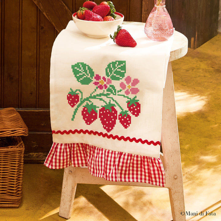 Kit asciugapiatti Fragoline ricamo a punto croce