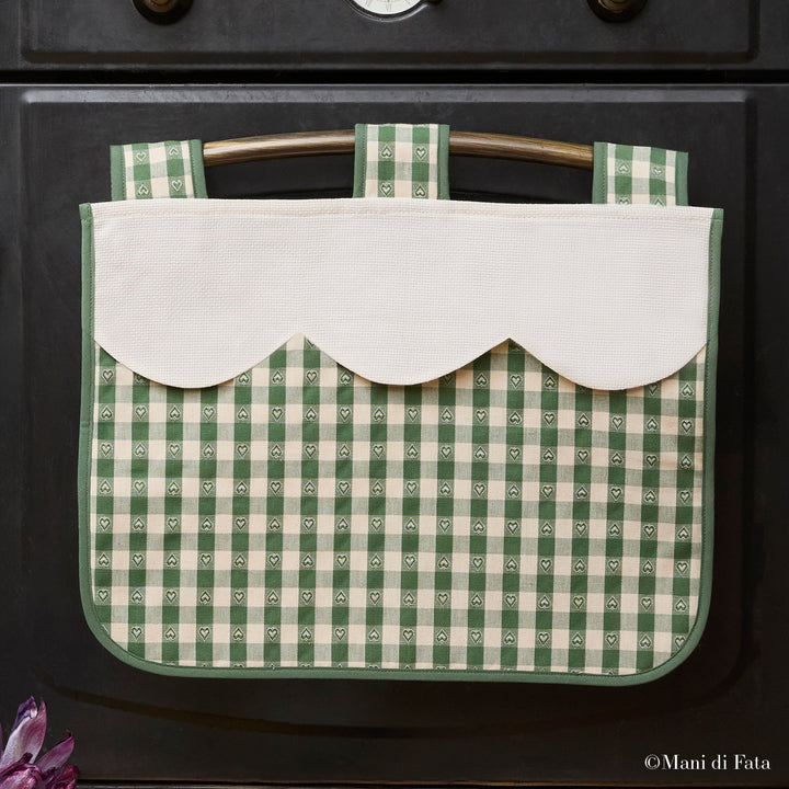 Copriforno vichy verde ricamo punto croce