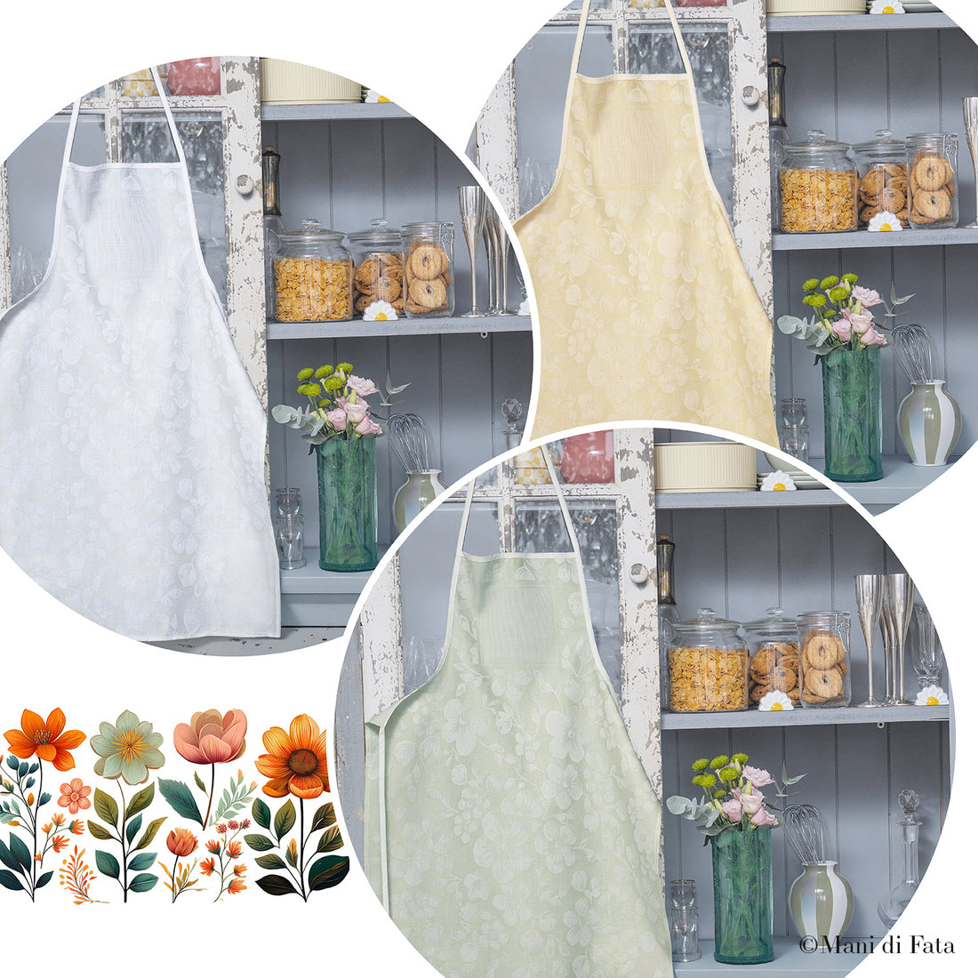 Grembiule pettorina Fiori ricamo punto croce