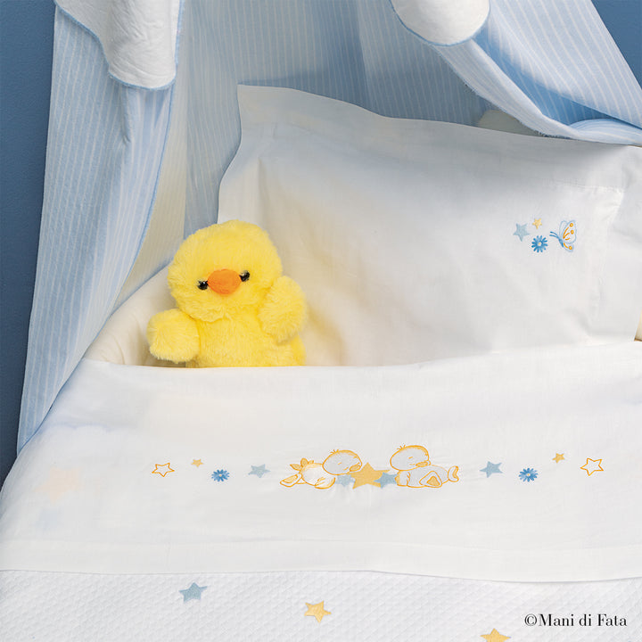 Kit lenzuolino in cotone bianco Paperotte ricamo punti vari