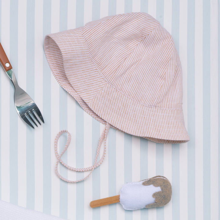 Cappellino misto lino righe arancio