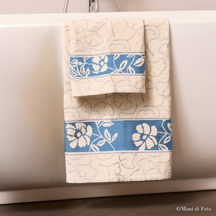 Kit parure ciniglia Ginko Fiori ricamo punto croce