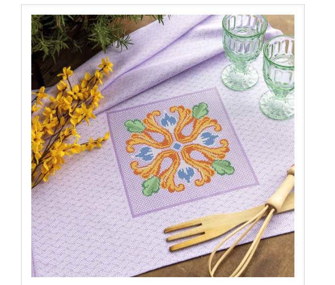 Kit asciugapiatti viola punto croce Maiolica