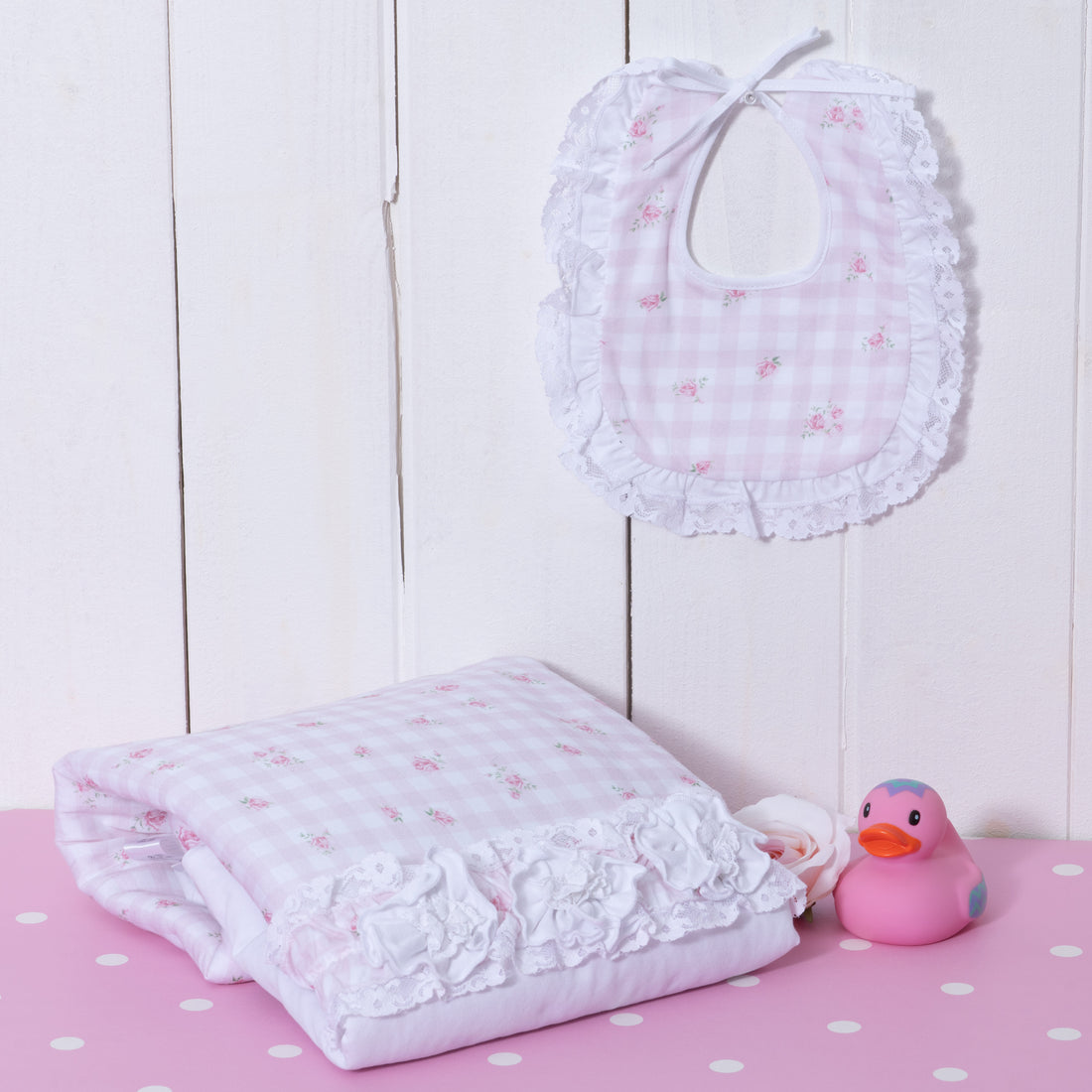 Bavetta bimba in mussola di cotone stampa roselline