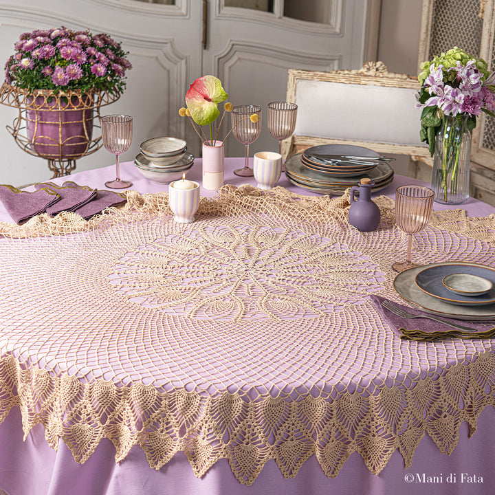 Schema su carta tovaglia tonda con bordo a piume (007602)