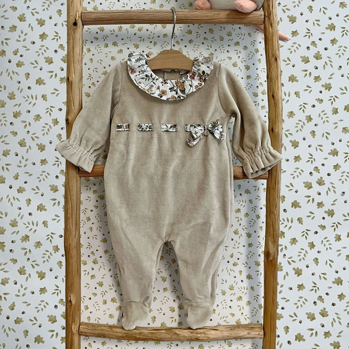 Tutina lunga bimba in ciniglia stampa liberty taglia 1 mese