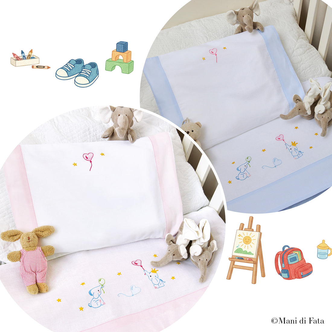 Lenzuolino culla in cotone Elefantini ricamo a mano