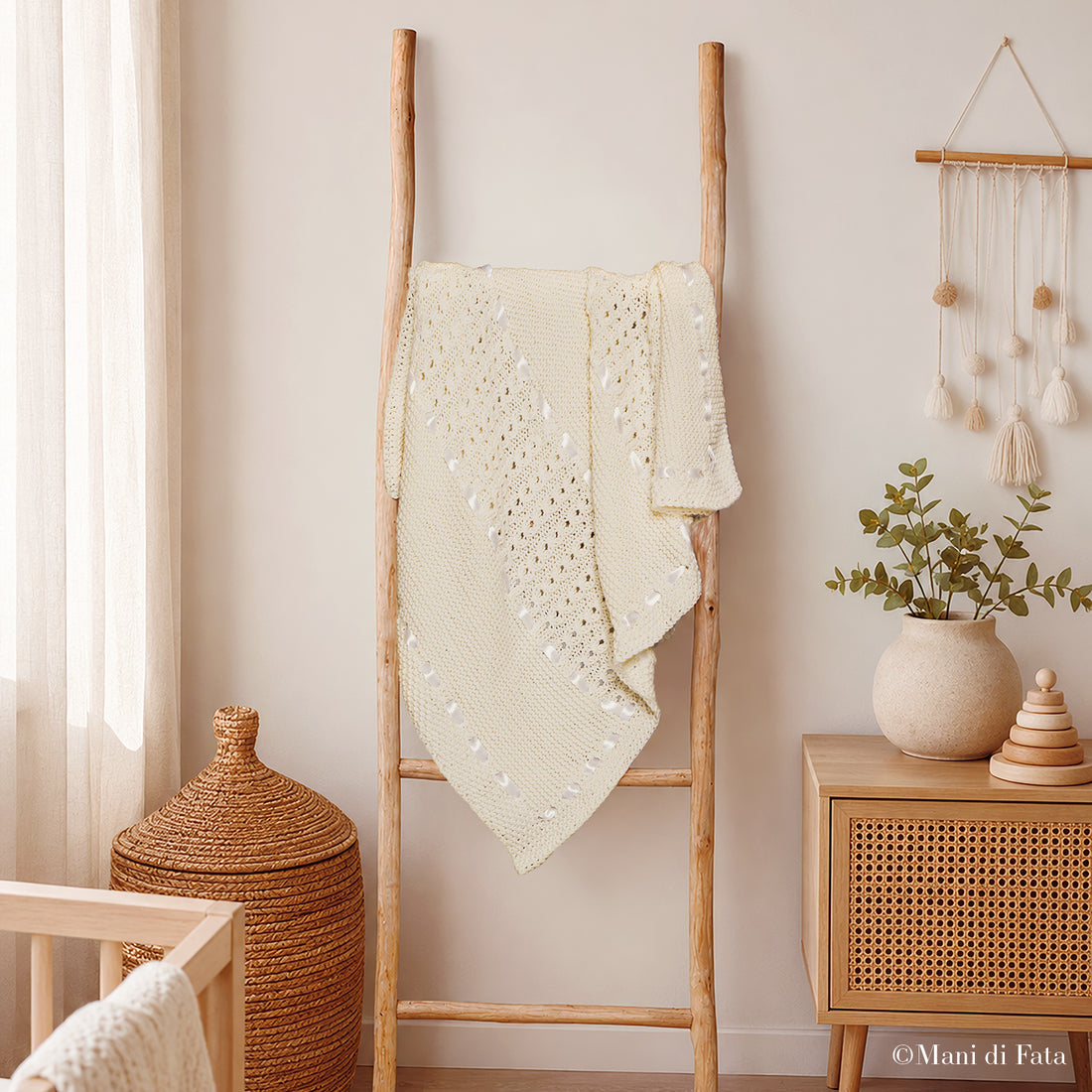 Kit copertina culla lana bianca Trecce a maglia