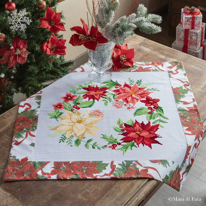 kit tovaglietta con Aida rifinita con tessuto fantasia stelle di Natale