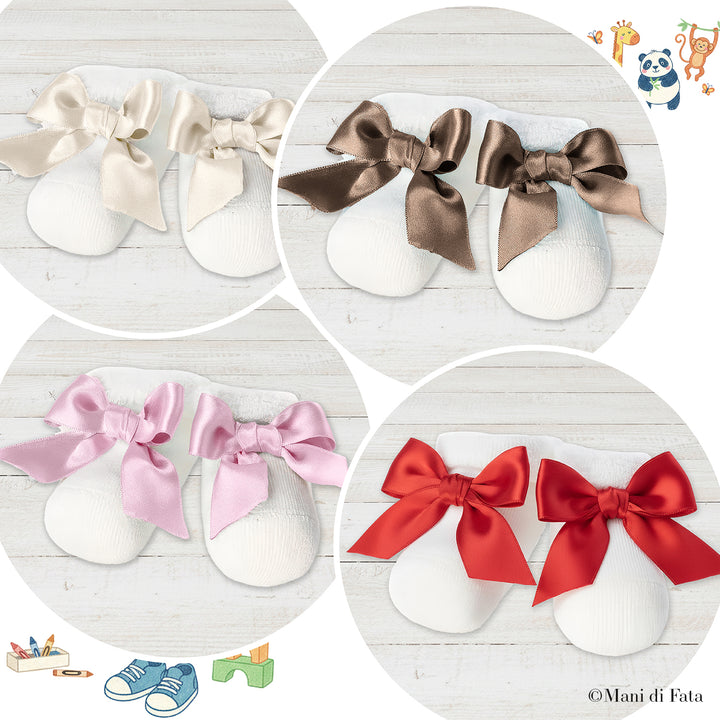 Scarpina in spugna di cotone con fiocco in raso