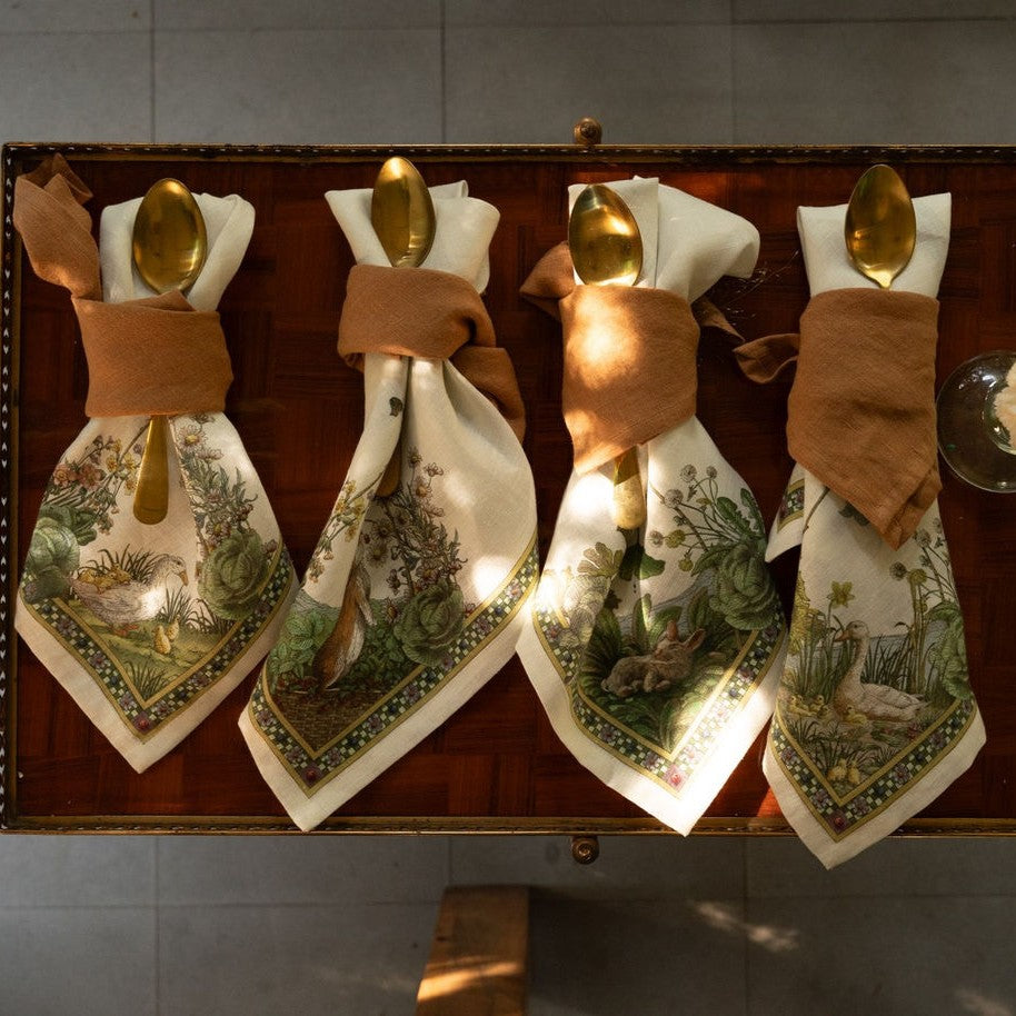 Set 4 tovaglioli in lino Bunny Garden