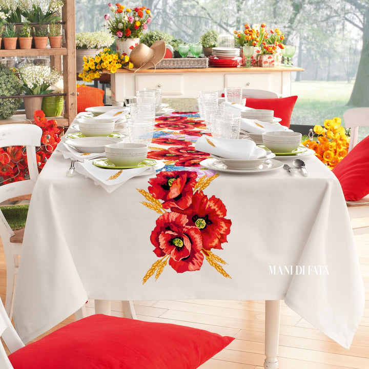 Schema punto croce per tovaglia da 8/12 'Papaveri'