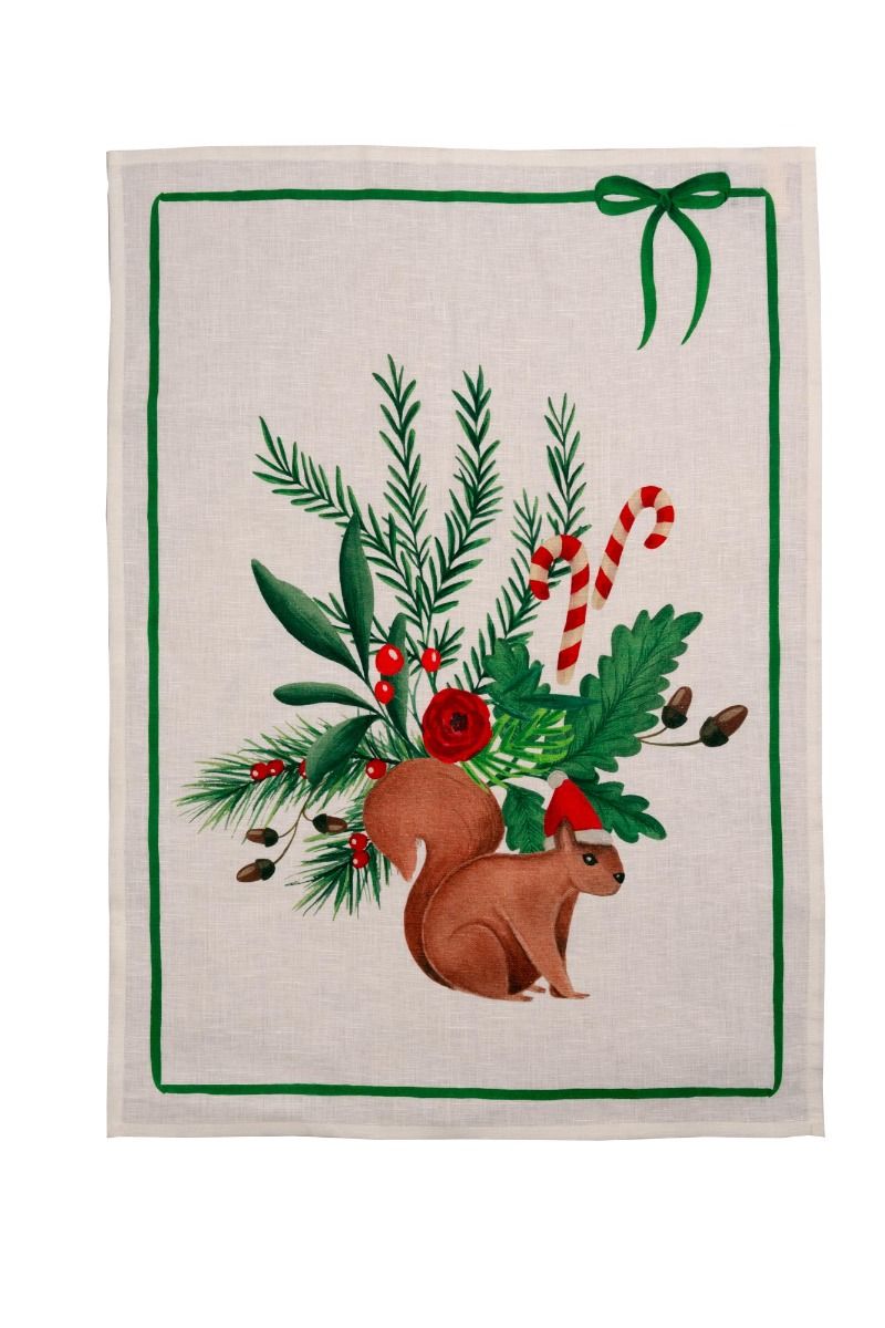 Strofinaccio natalizio in lino Nutnook-green