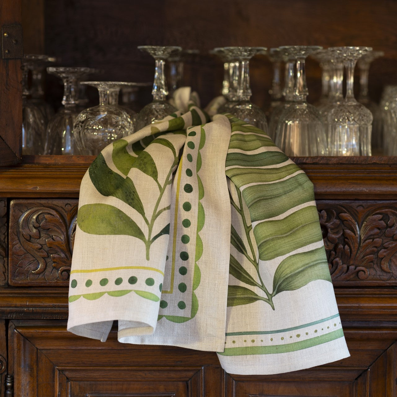 Strofinaccio in lino stampato Foglie