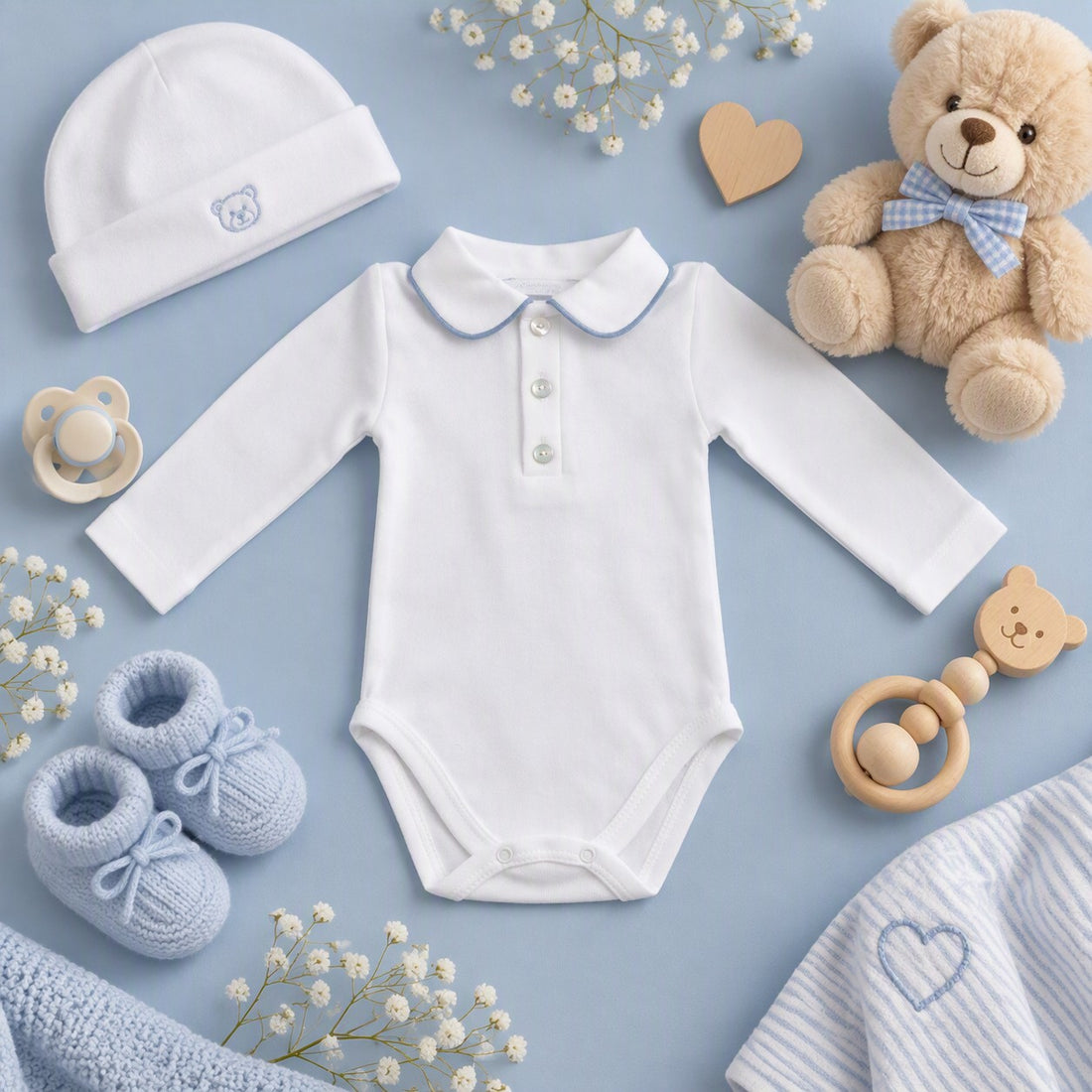 Body camicia manica lunga bottoni sul davanti colletto profilato celeste