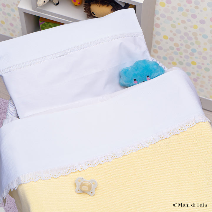 Lenzuolino culla in cotone con sangallo ricamo punto croce
