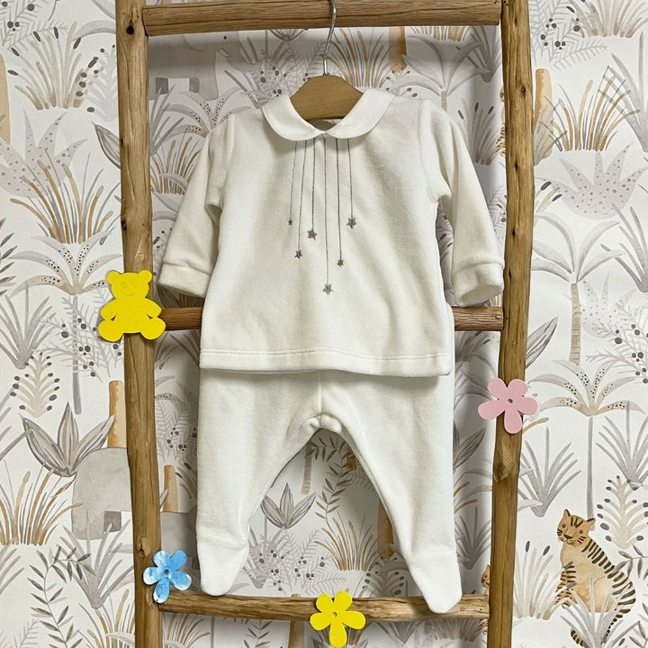 Completo lungo due pezzi in ciniglia motivo stelline taglia 3 mese