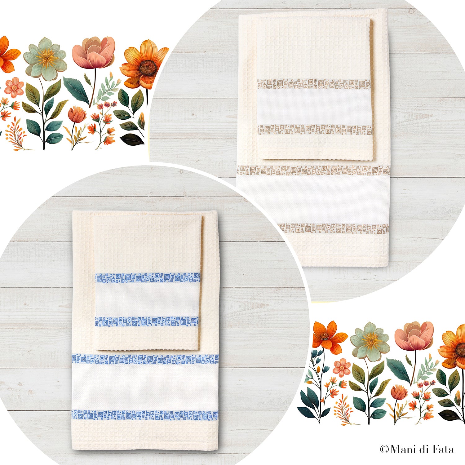 Parure nido d'ape con greca ricamo a punto croce