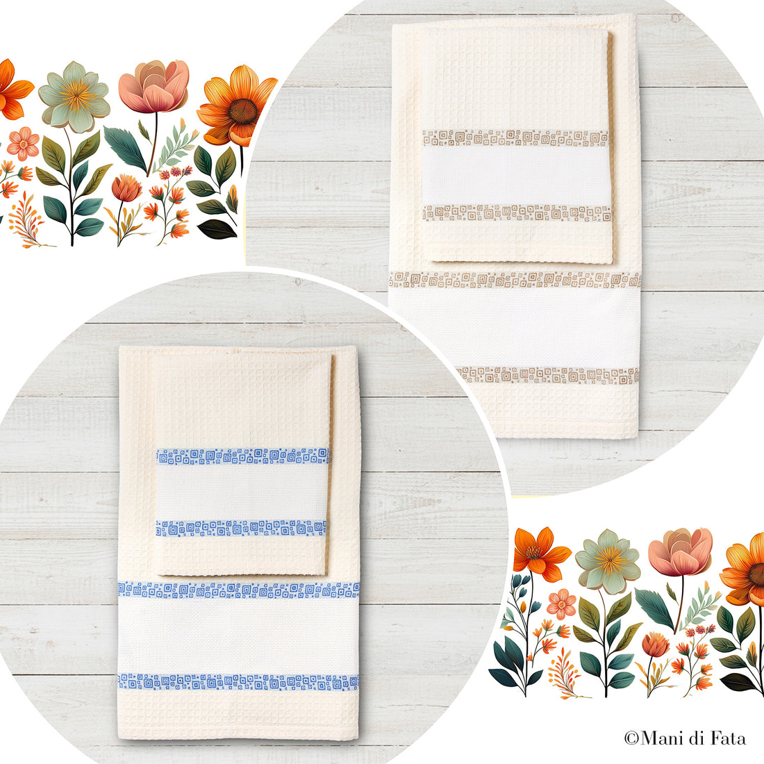 Parure nido d'ape con greca ricamo a punto croce