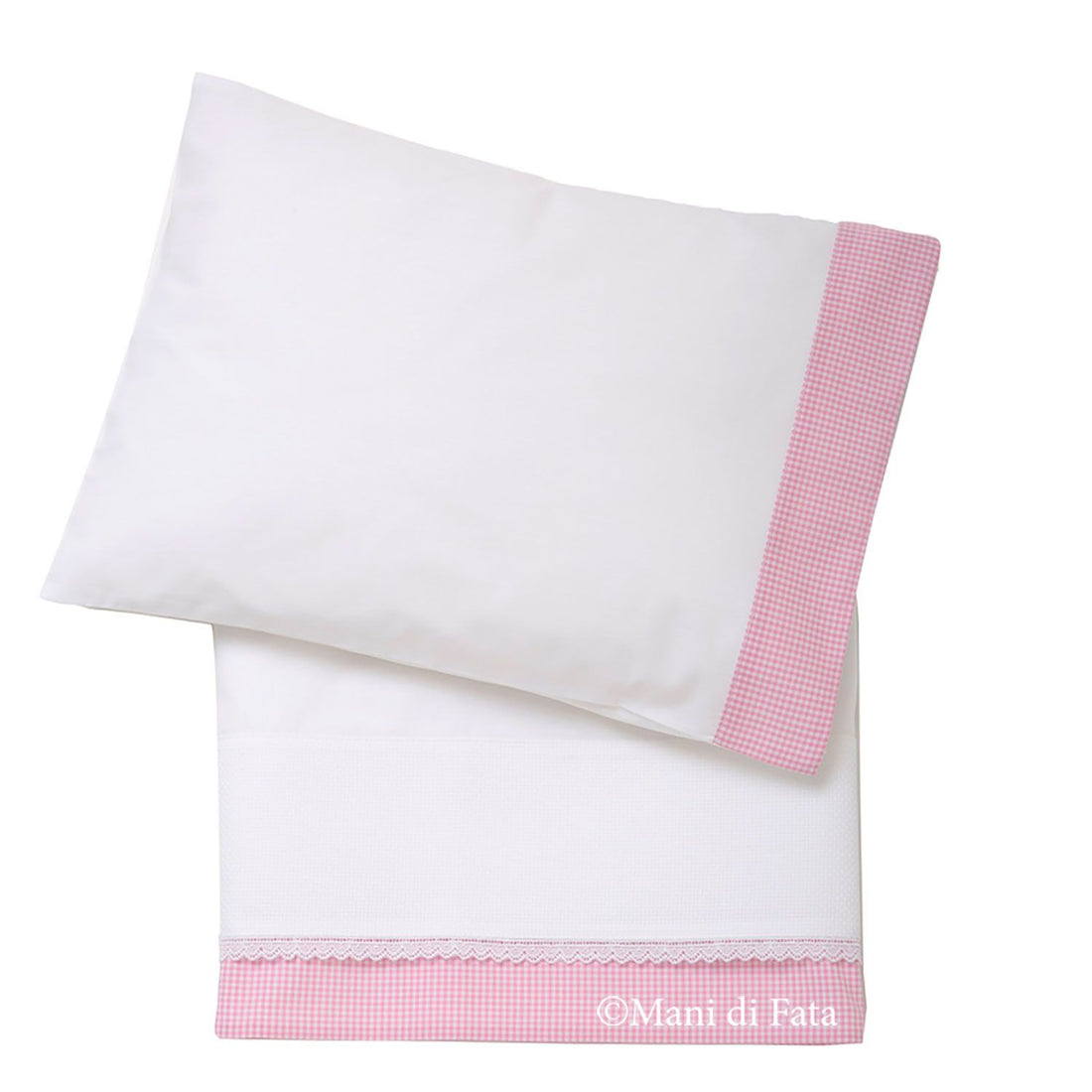 Lenzuolino culla in cotone vichy rosa da ricamare a punto croce