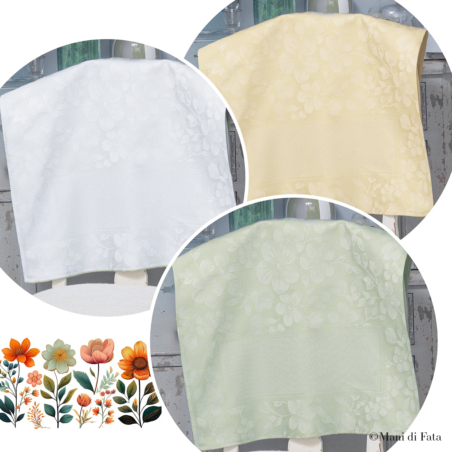 Asciugapiatti Fiori ricamo punto croce