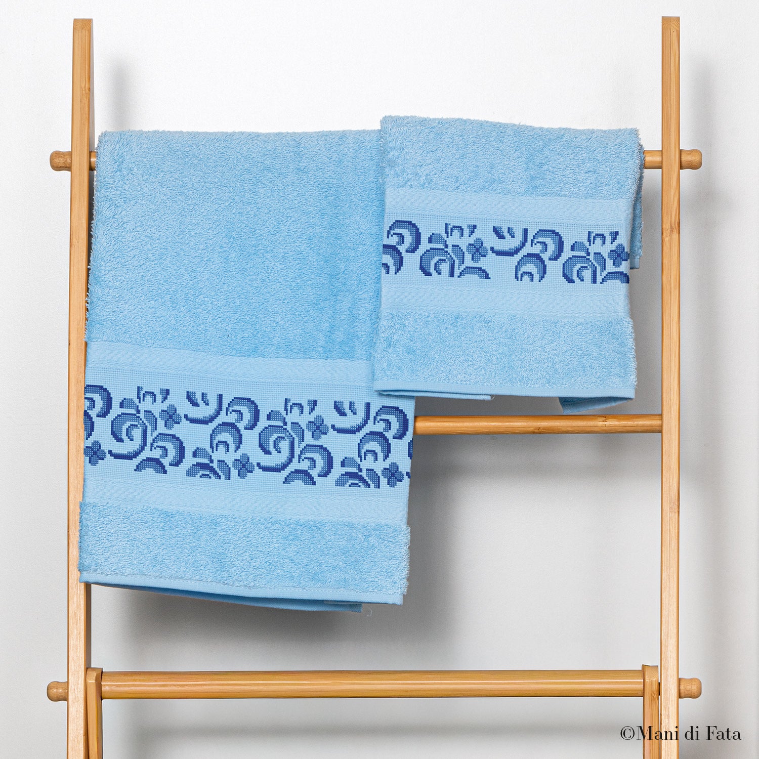 Kit coppia spugna celeste Decorazione Floreale a punto croce