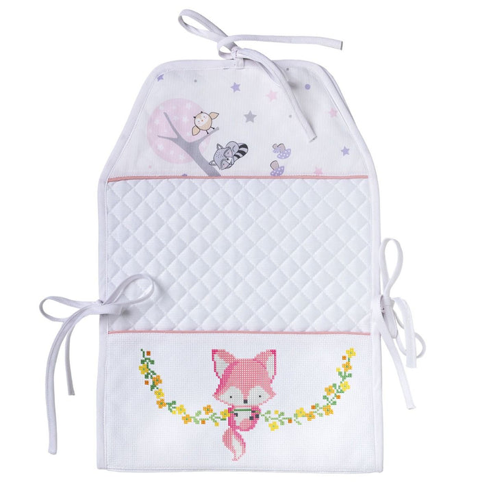 Kit portapannolini rosa Amici del bosco ricamo punto croce