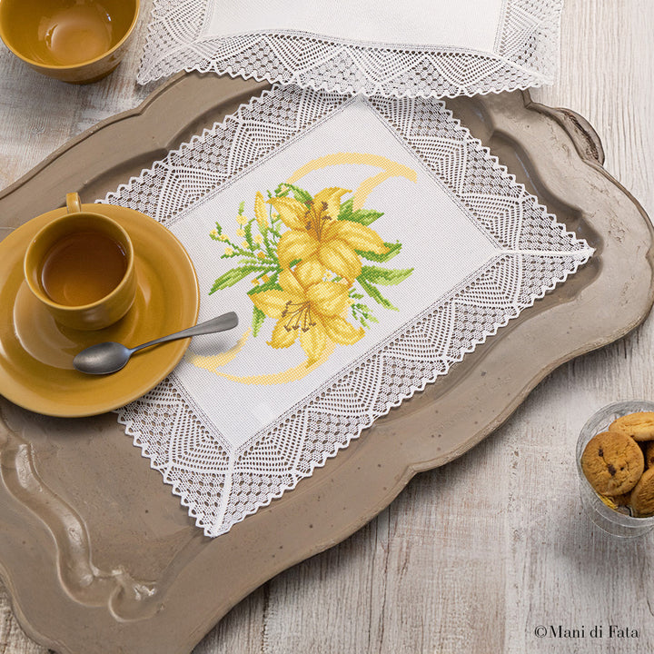 kit centro rettangolare piccolo con pizzo ricamo a punto croce