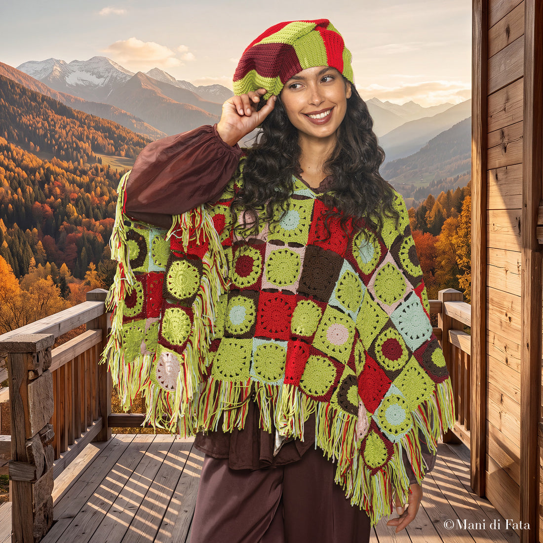 Kit poncho mattonelle multicolor