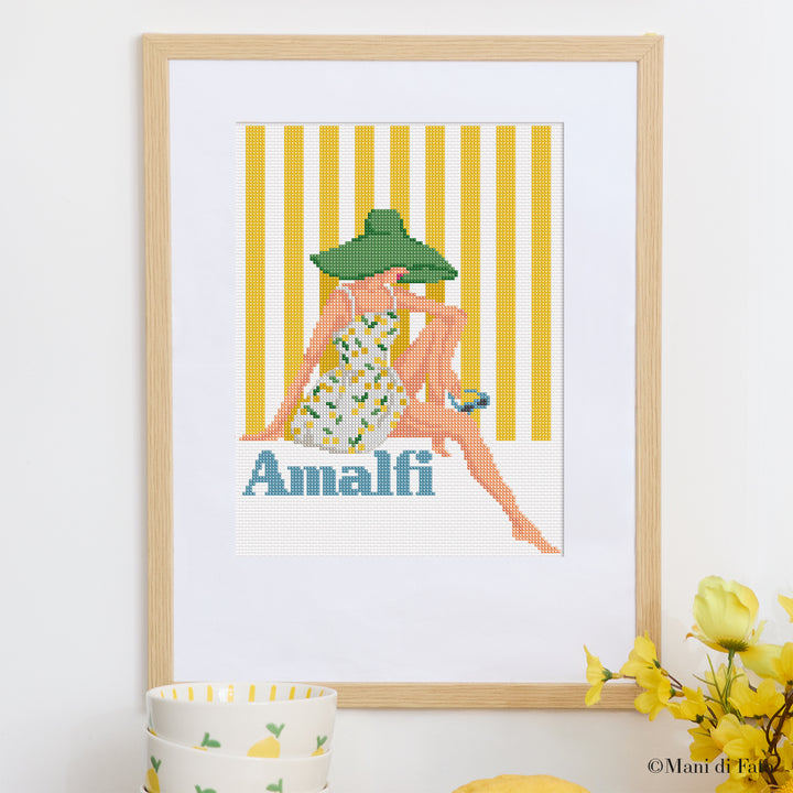 Kit per quadretto con donnina Amalfi ricamo punto croce
